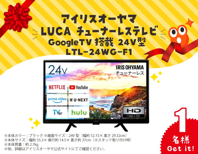 アイリスオーヤマ LUCA チューナーレステレビ GoogleTV搭載 24V型 LTL-24WG-F1